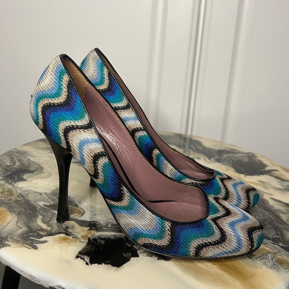 Missoni Early 2000s Zigzag Woven Stiletto Heels Size 38 - Picture 2 of 11